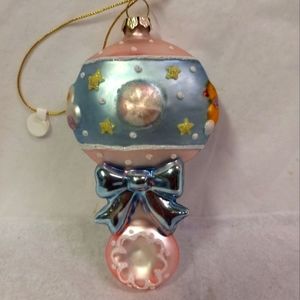Rattler Glass Ornament Boy/Girl Pink  Shower/Xmas  5" Vintage  NEW